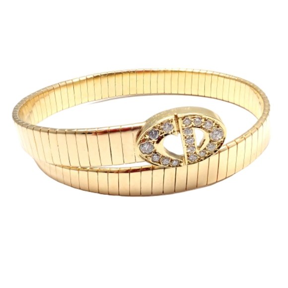 Rare! Authentic Christian Dior 18k Yellow Gold Diamond Snake Coil Bracelet - Picture 1 of 10